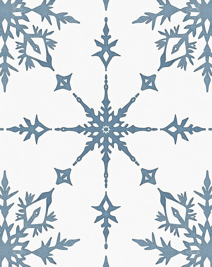 Frosty Blue Snowflake Mandala Rug