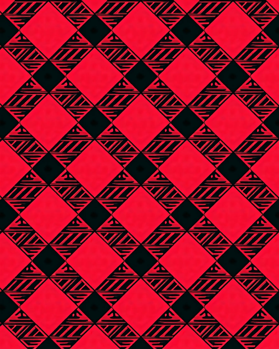 Bold Red Geometric Diamond Check Rug