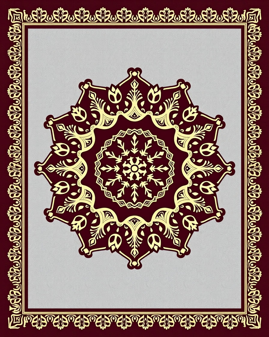 Deep Red and Gold Medallion Mandala Rug