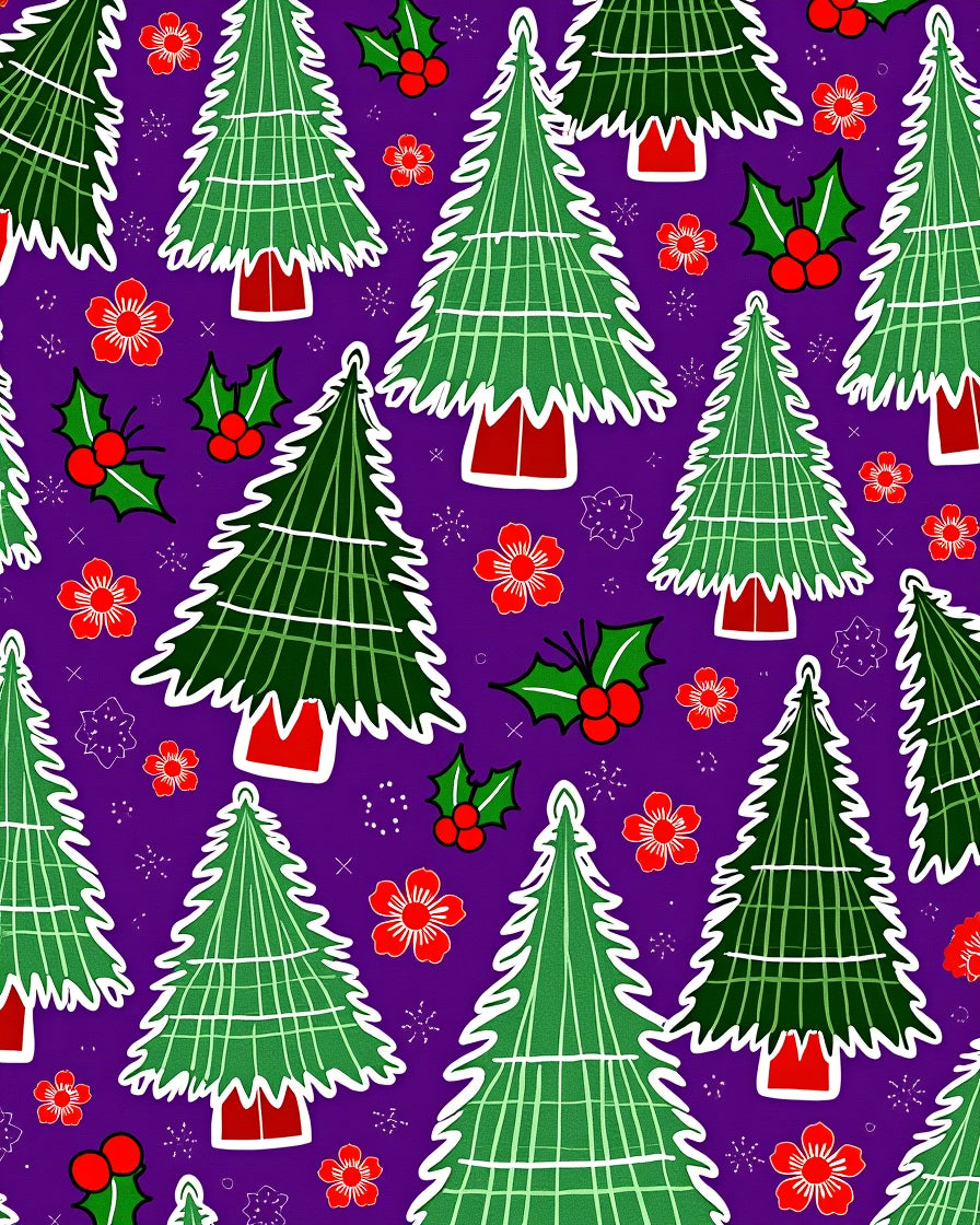 Christmas Trees Holly Red Flowers Rug