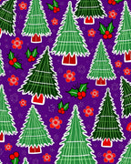Christmas Trees Holly Red Flowers Rug