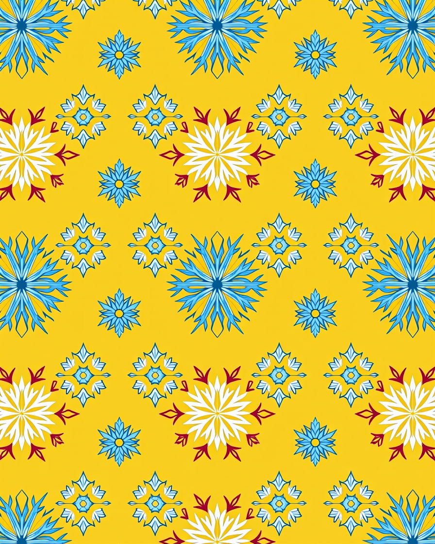 Golden Yellow Snowflakes Blue White Accents Rug