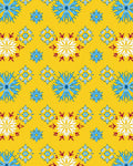 Golden Yellow Snowflakes Blue White Accents Rug