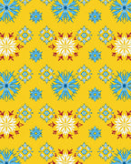 Golden Yellow Snowflakes Blue White Accents Rug