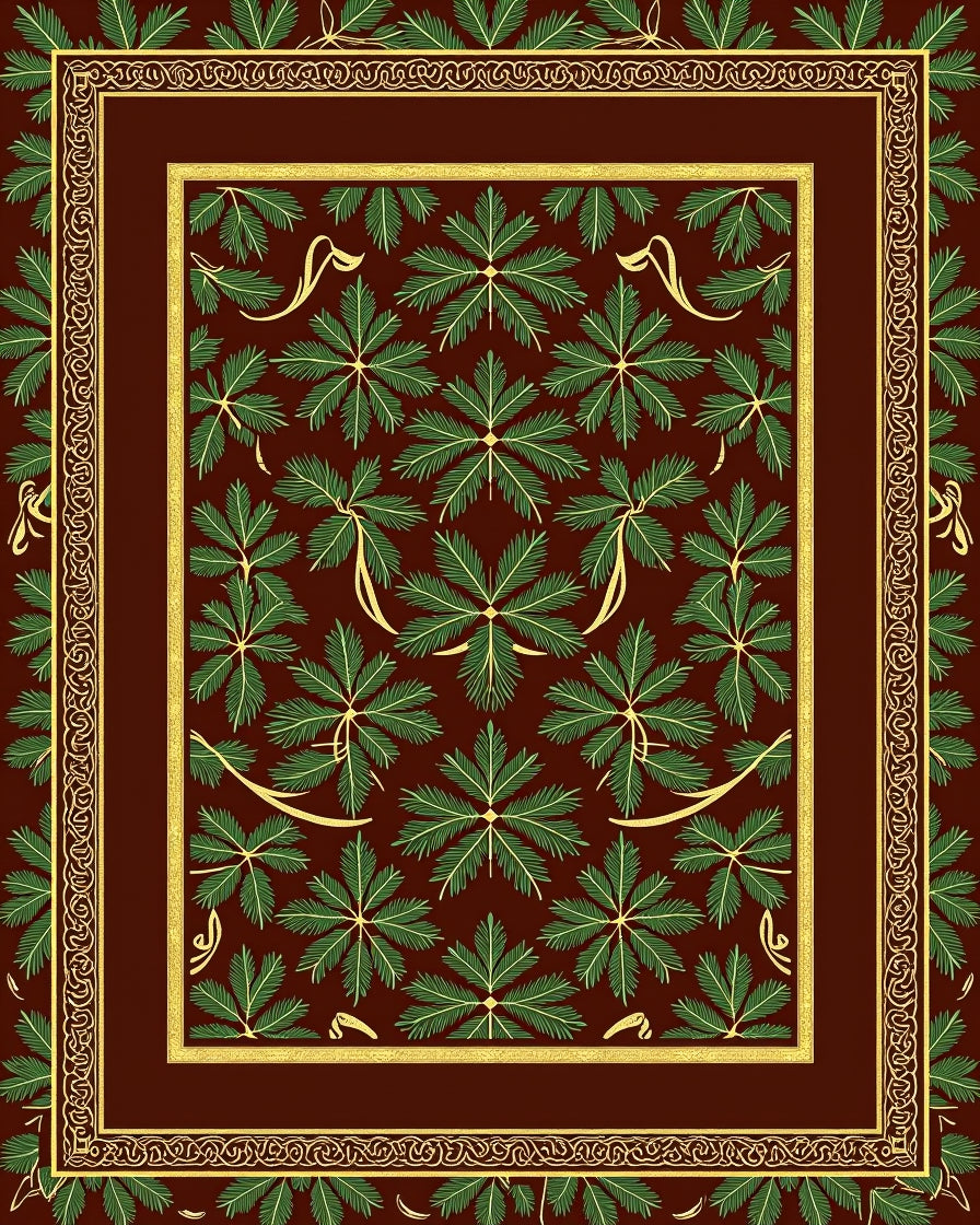 Deep Red Emerald Leaf Border Rug