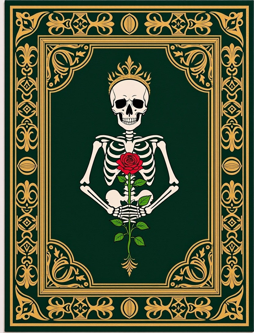 Gothic Skeleton Rose Crowned Emerald Rug