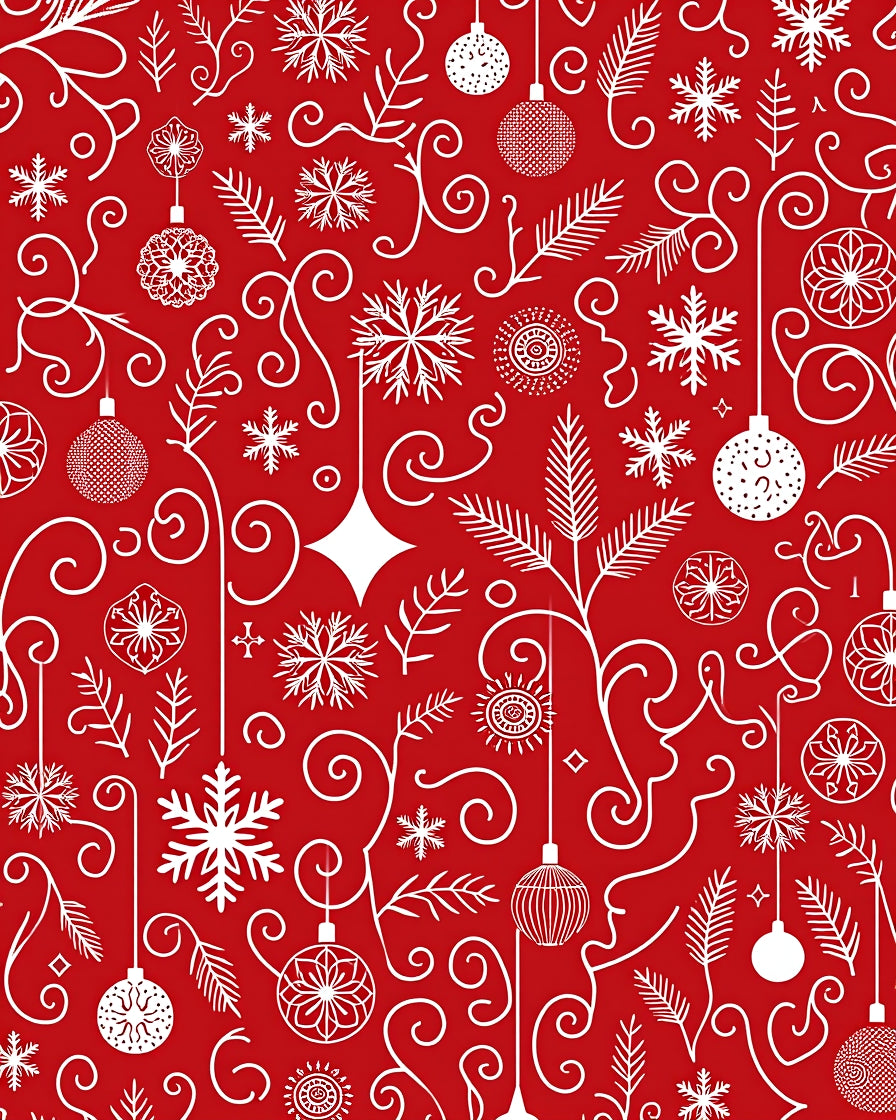 Red White Holiday Ornaments Snowflakes Vines Rug