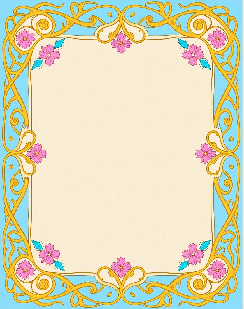 Art Nouveau Gold Floral Blue Frame Rug