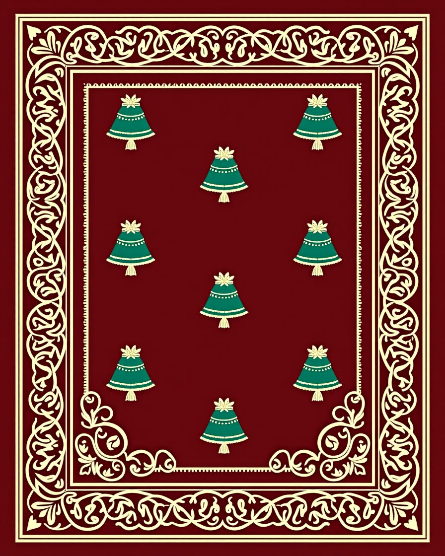 Deep Red Emerald Bells Border Rug