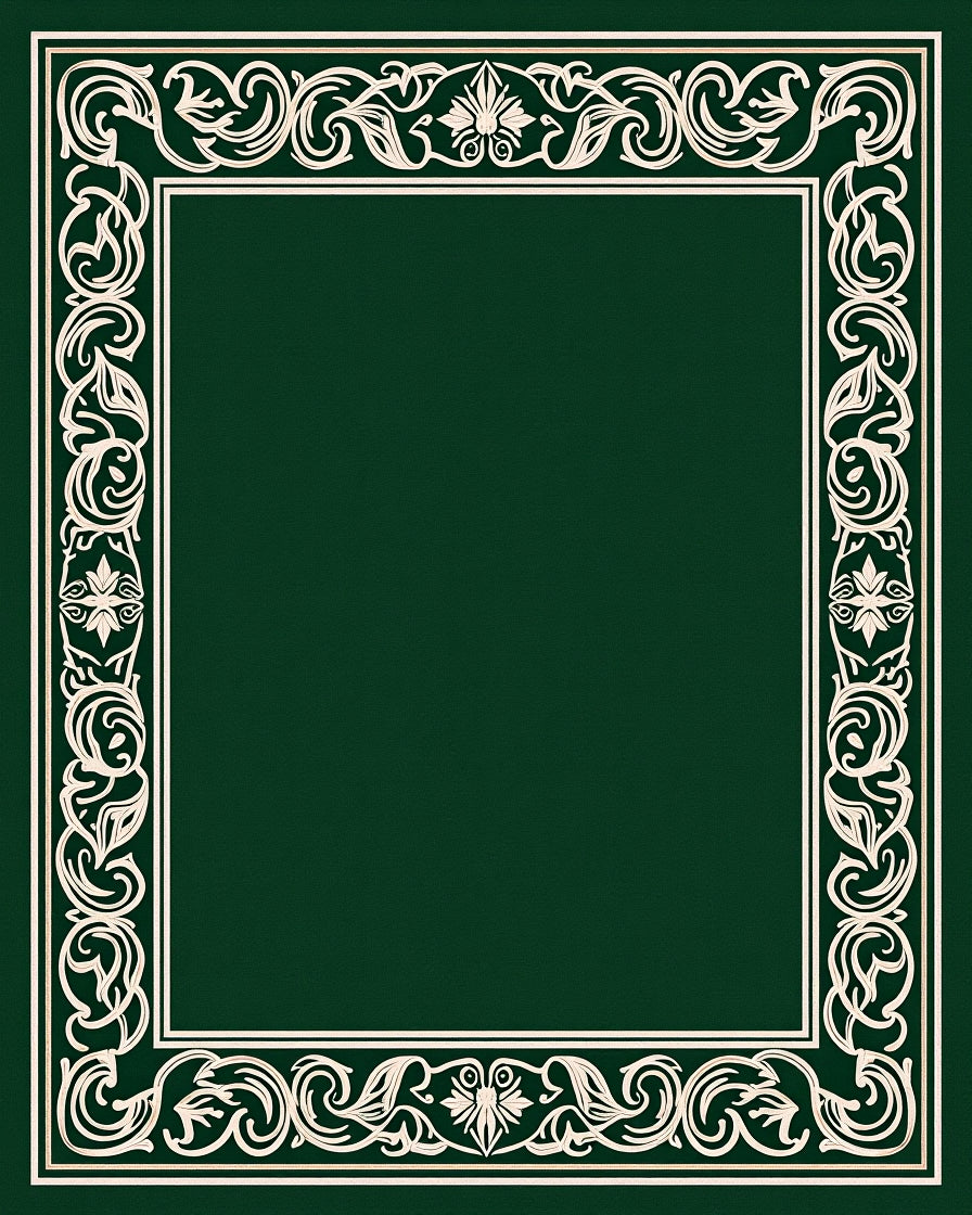 Dark Green Cream Floral Border Rug