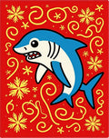 Playful Red Shark Snowflake Swirls Rug