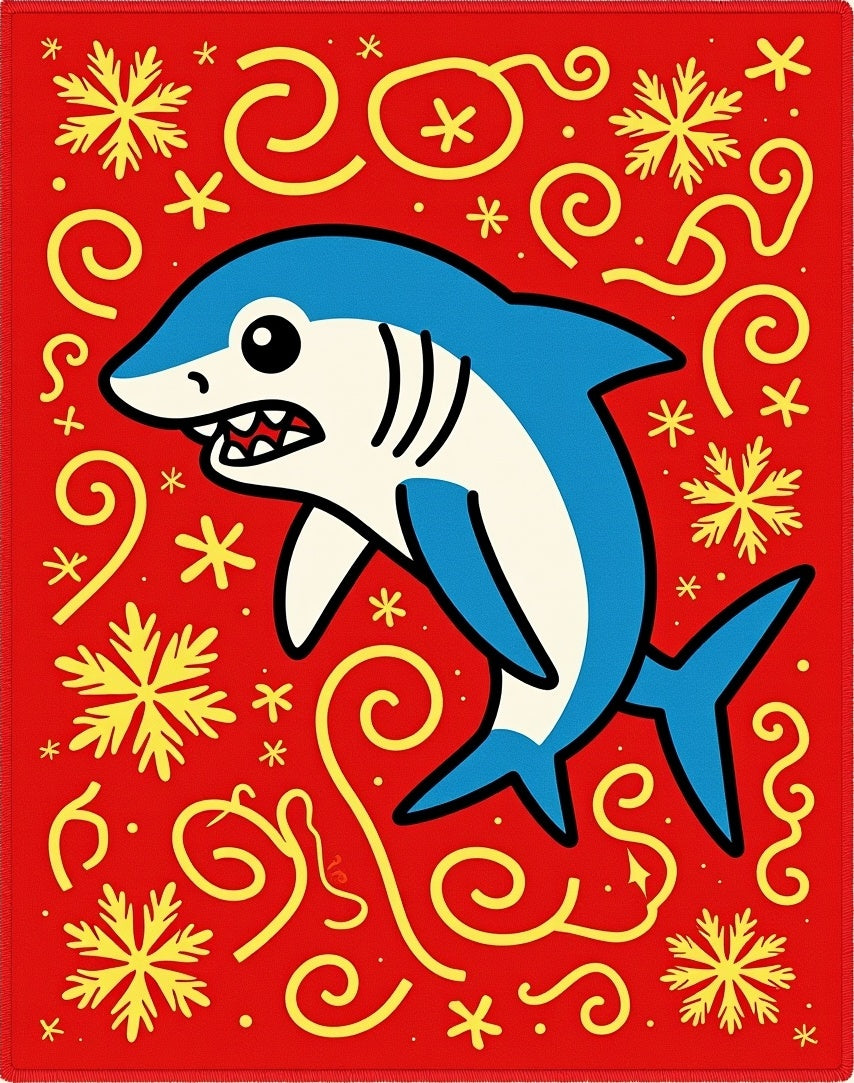 Playful Red Shark Snowflake Swirls Rug