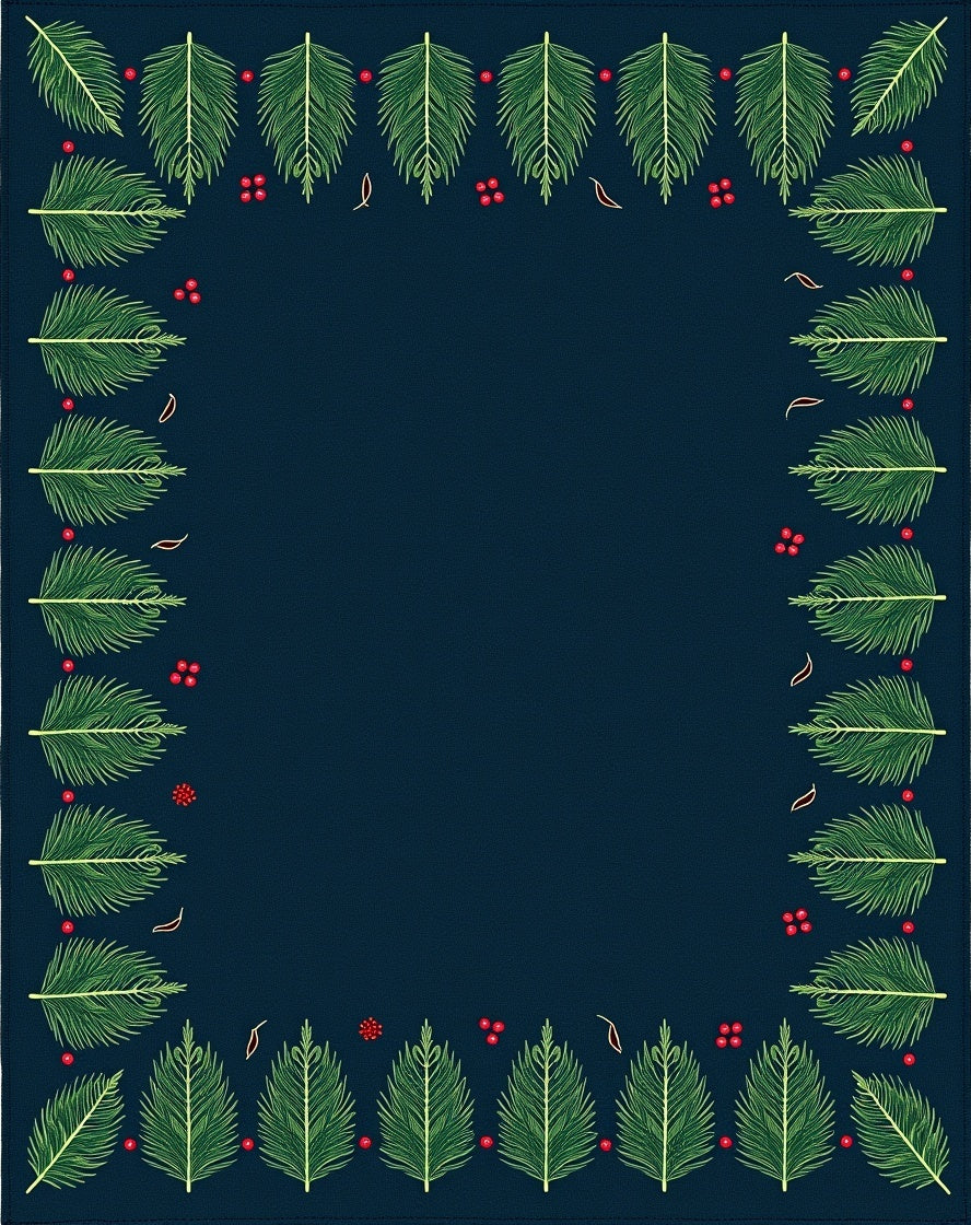 Dark Blue Pine Sprig Border Rug