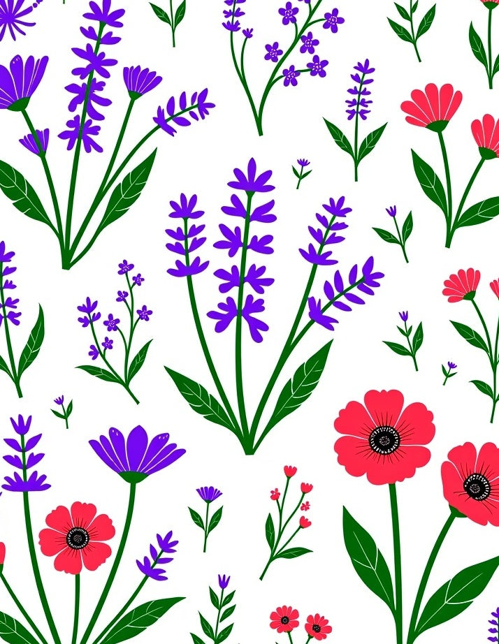 Crimson Red Poppy And Lavender Sprigs Rug