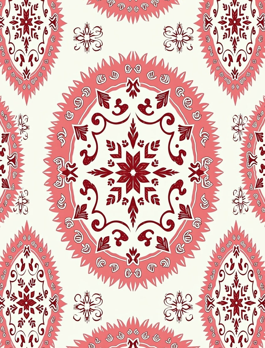Crimson Coral Medallion Mandala Rug
