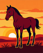 Crimson Horse Sunset Landscape Vivid Rug
