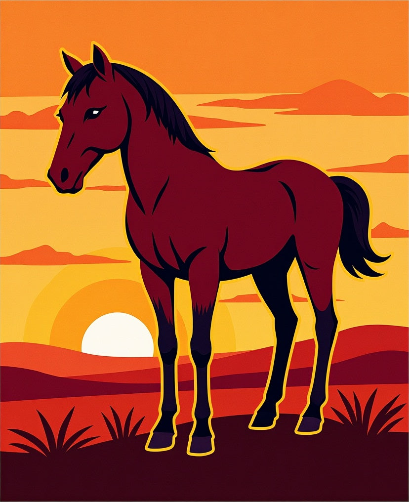 Crimson Horse Sunset Landscape Vivid Rug