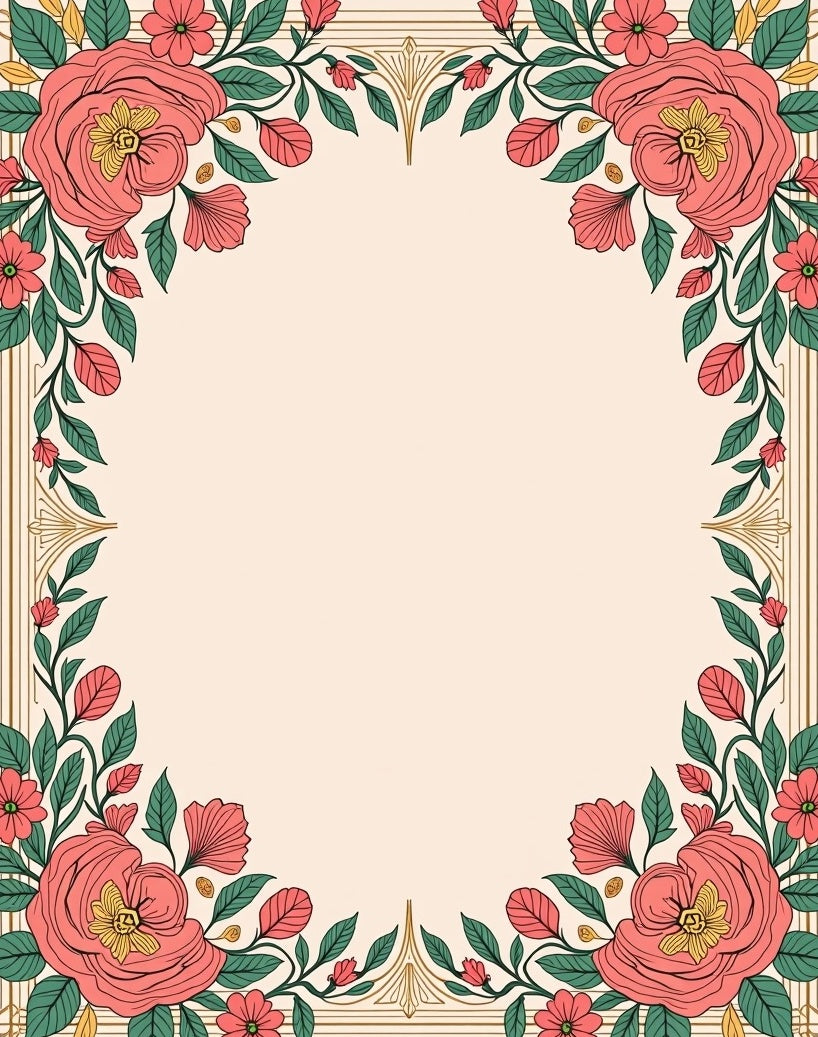 Coral Floral Garland Gold Frame Rug