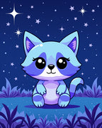 Cute Blue Raccoon Starry Night Rug