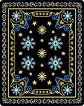 Black Snowflake Blue Yellow Border Rug