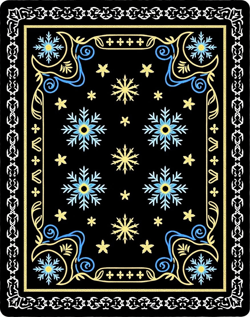 Black Snowflake Blue Yellow Border Rug