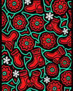 Red Boots Mint Green Floral Outline Rug