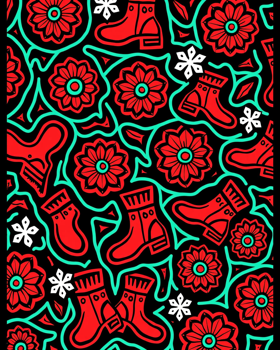 Red Boots Mint Green Floral Outline Rug