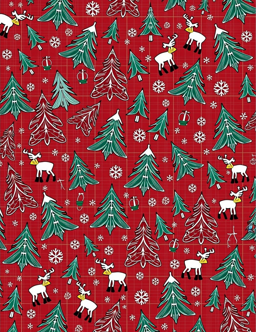 Christmas Red Snowflakes Reindeer Trees Rug