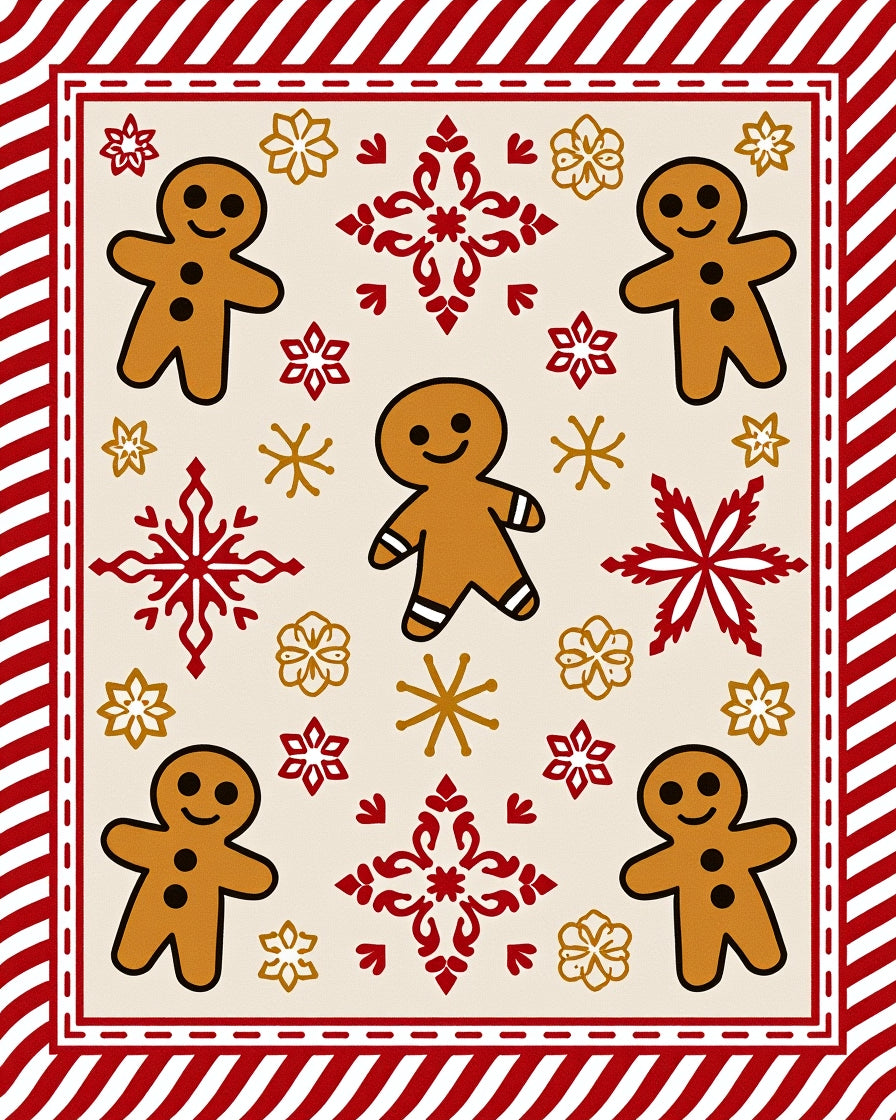 Festive Gingerbread Man Red Snowflake Rug