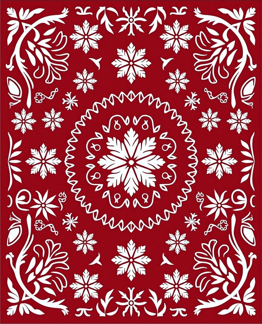 Crimson Snowflake Floral Medallions Rug