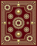 Rich Crimson Golden Floral Mandala Rug