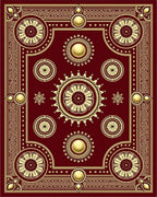 Rich Crimson Golden Floral Mandala Rug