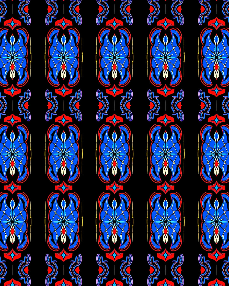 Bold Blue Red Black Geometric Arch Rug