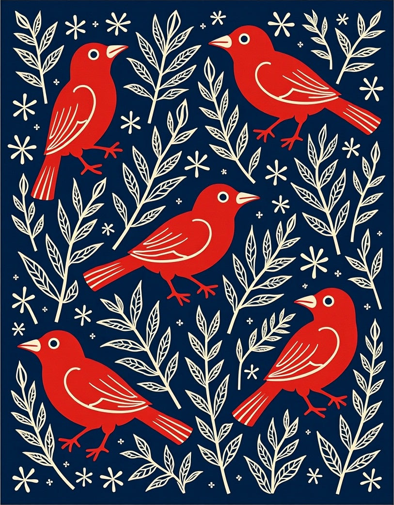Red Birds With Creamy Branches Navy Rug
