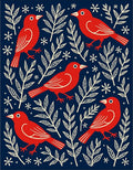 Red Birds With Creamy Branches Navy Rug