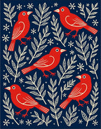 Red Birds With Creamy Branches Navy Rug