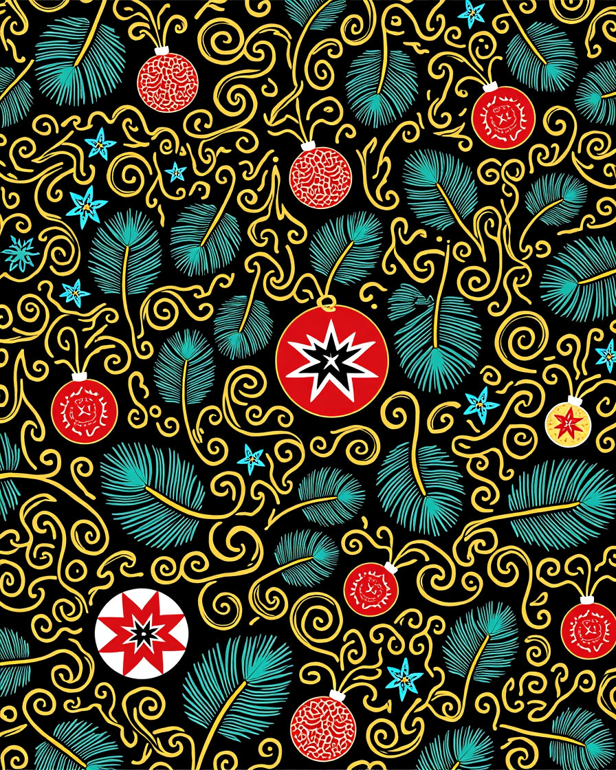Festive Holiday Ornaments Swirl Red Teal Rug
