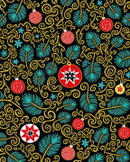 Festive Holiday Ornaments Swirl Red Teal Rug