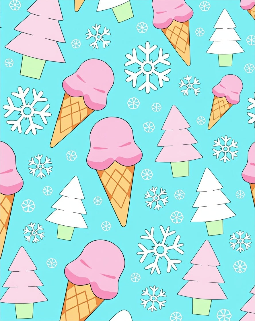Pastel Pink Ice Cream Snowflakes Trees Rug