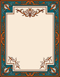 Vintage Teal Orange Floral Frame Rug