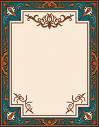 Vintage Teal Orange Floral Frame Rug