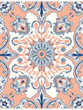 Coral Blue White Medallion Mandala Rug
