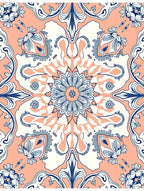 Coral Blue White Medallion Mandala Rug