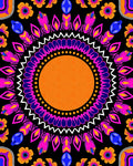 Vibrant Teal Orange Floral Mandala Rug