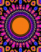 Vibrant Teal Orange Floral Mandala Rug