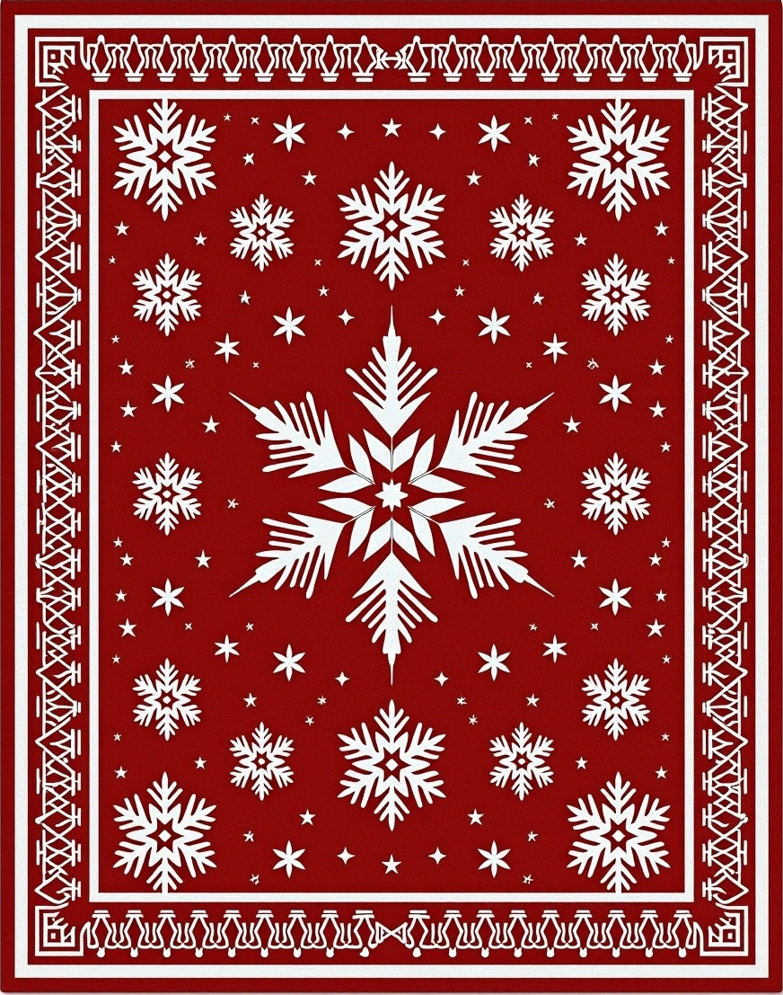 Winter Red Snowflake Medallion Rug