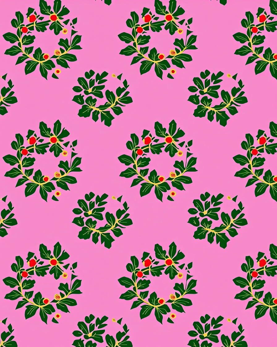 Pink Garden Wreath Red Berry Rug