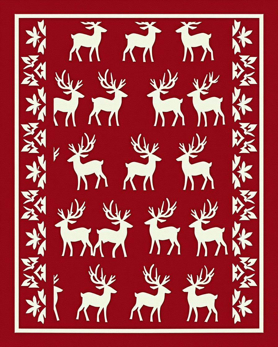 Crimson Red Deer Forest Border Rug