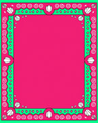 Vibrant Pink Green Shell Swirl Border Rug