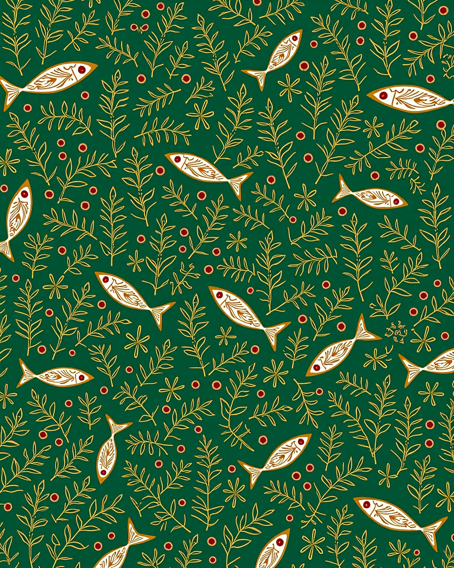 Green Gold Fish Aquatic Fern Rug